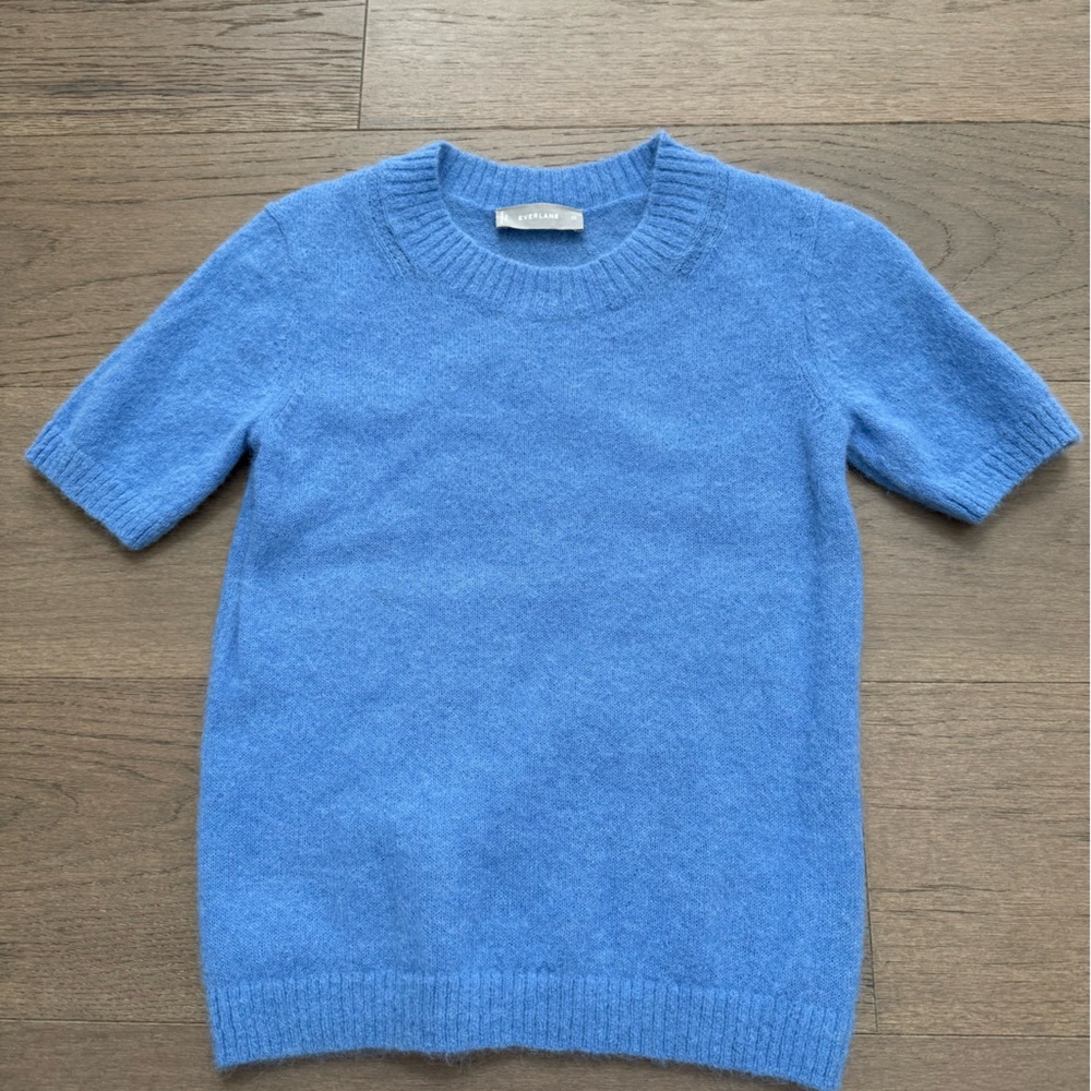 Everlane Alpaca Blend Short Sleeve Sweater Tan Crewneck Lightweight Knit Size XS